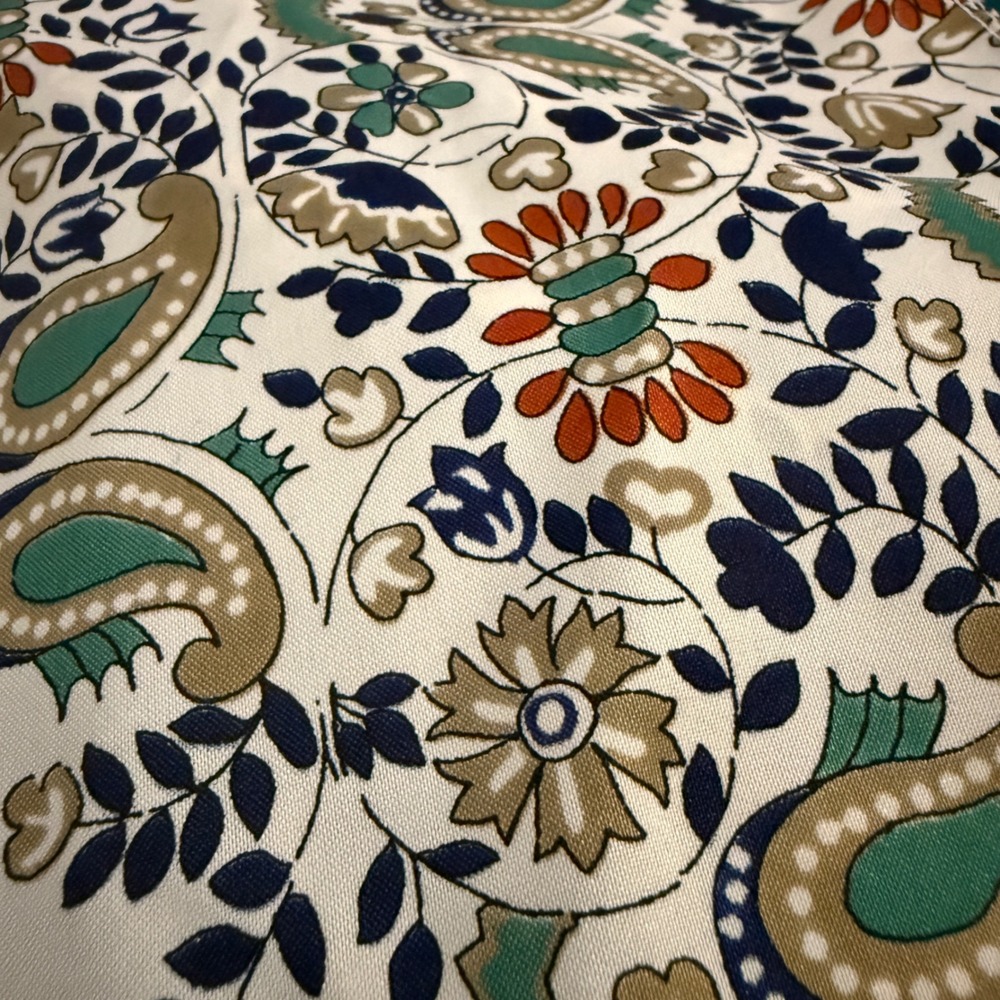 Paisley Floral Scarf Ivory Teal Navy 60" Long‎ Narrow - Picture 5 of 6